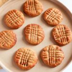 Banana Peanut Butter Cookies in a circle on a grey plate